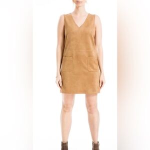 Max Studio London Suede-Look Tan Sleeveless V-Neck Dress Size M